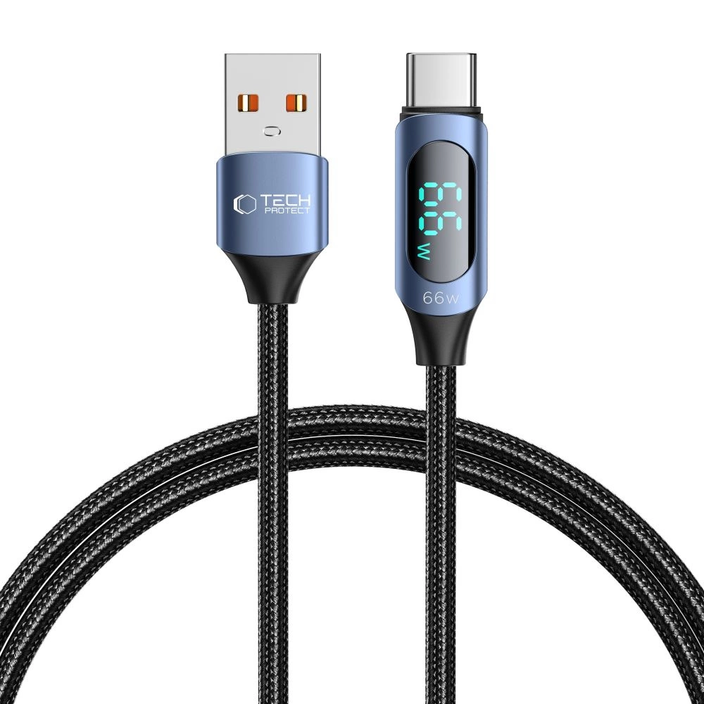 Tech-Protect UltraBoost Cable with LED Display USB-C / USB-A 66W 6A 1m - Blue