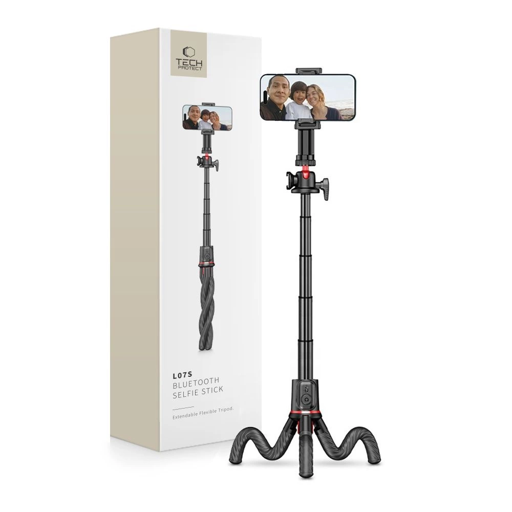 Tech-Protect L07S Bluetooth Selfie Stick with Flexible Tripod up to 54cm and 360 Head - Black