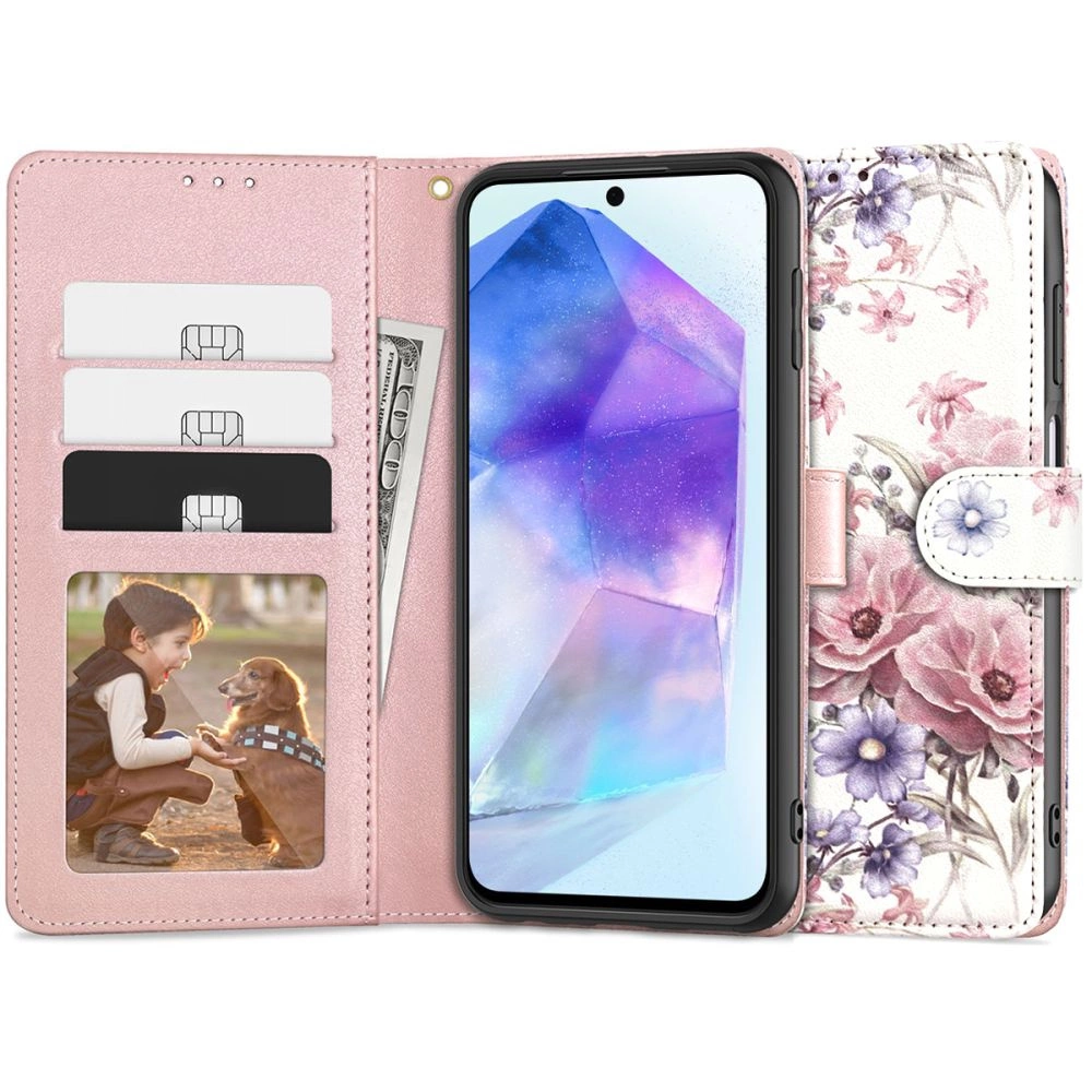 Tech-Protect Wallet Case for Samsung Galaxy A55 5G - Pink Flowers