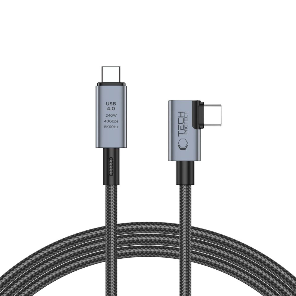 Tech-Protect UltraBoost Max L USB-C 4.0 (straight) / USB-C 4.0 (angled) PD 240W 8K 40Gbps 1.5m Cable - Gray