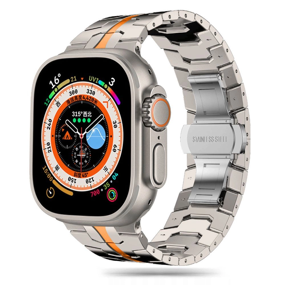 Tech-Protect Stainless Line Bracelet for Apple Watch 4 / 5 / 6 / 7 / 8 / 9 / SE / Ultra 1 / 2 (42/44/45/49 mm) - Titanium Orange