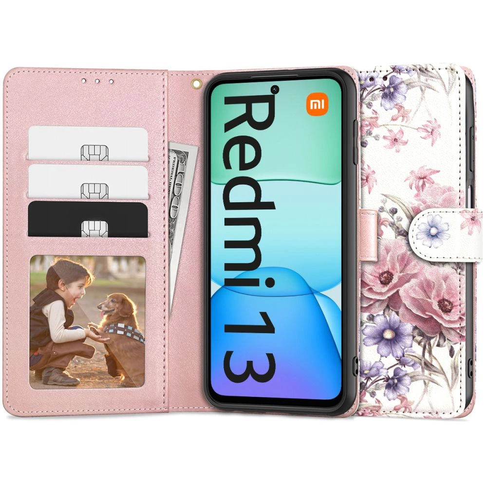 Tech-Protect Wallet Case for Xiaomi Redmi 13 - Pink Flowers