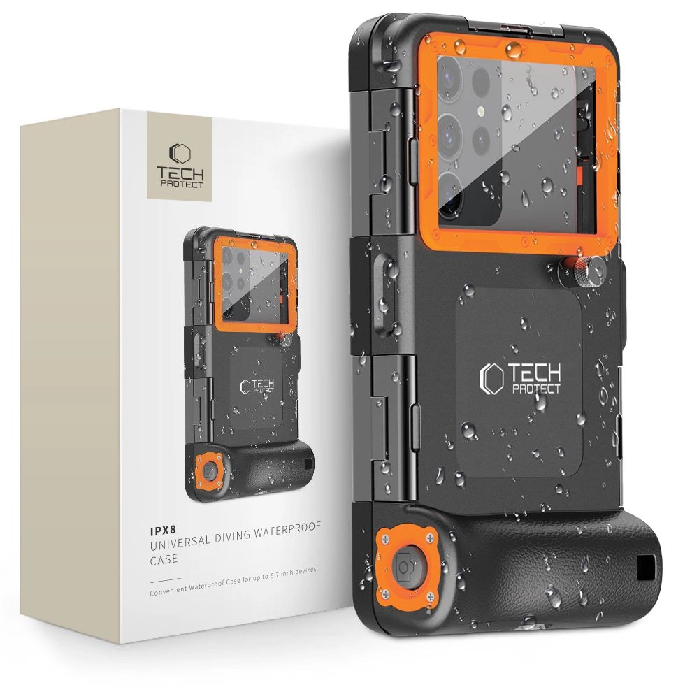 Tech-Protect Waterproof Case IPX8 for 4.7-6.7" Smartphones - Black and Orange