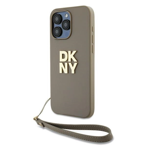 DKNY Wrist Strap Stock Logo case for iPhone 15 Pro - beige