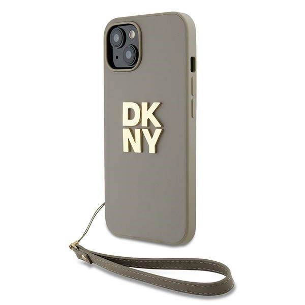 DKNY Wrist Strap Stock Logo case for iPhone 15 Plus - beige