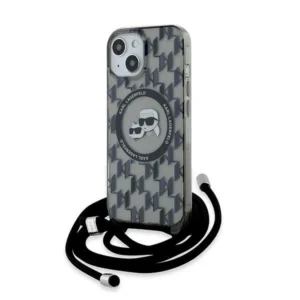 Karl Lagerfeld IML Crossbody Monogram Karl & Choupette Head MagSafe Case for iPhone 15 / 14 / 13 - Black