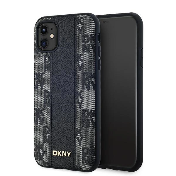 DKNY Leather Checkered Mono Pattern MagSafe Case for iPhone 11 / Xr - Black