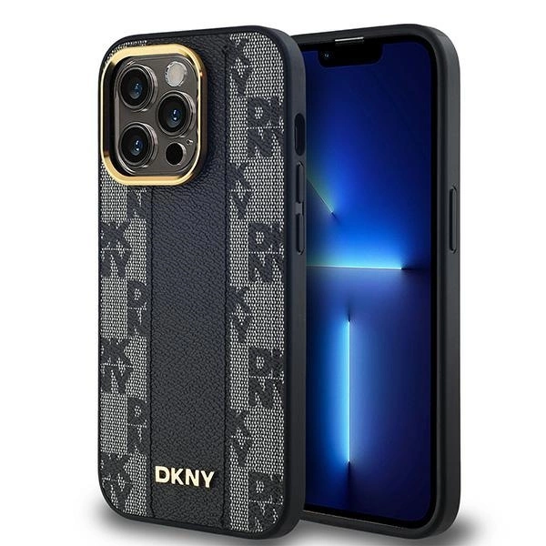 DKNY Leather Checkered Mono Pattern MagSafe Case for iPhone 13 Pro / 13 - Black