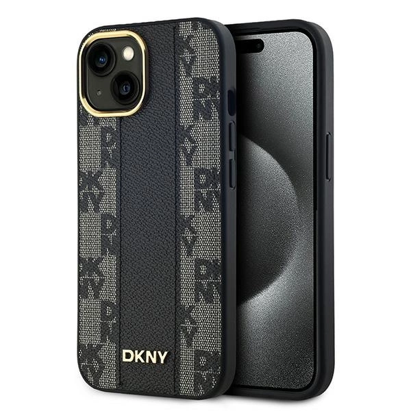 DKNY Leather Checkered Mono Pattern MagSafe Case for iPhone 14/15/13 - Black