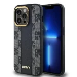 DKNY Leather Checkered Mono Pattern MagSafe Case for iPhone 14 Pro Max - Black