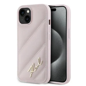 Karl Lagerfeld Diagonal Quilted Script case for iPhone 14 / 15 / 13 - pink