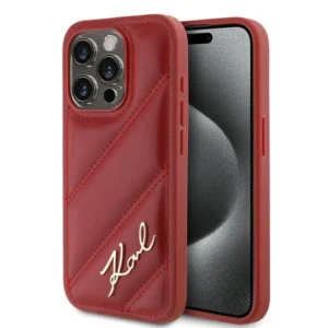 Karl Lagerfeld Diagonal Quilted Script case for iPhone 15 Pro - red