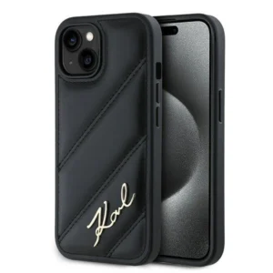 Karl Lagerfeld Diagonal Quilted Script case for iPhone 15 Plus / 14 Plus - black