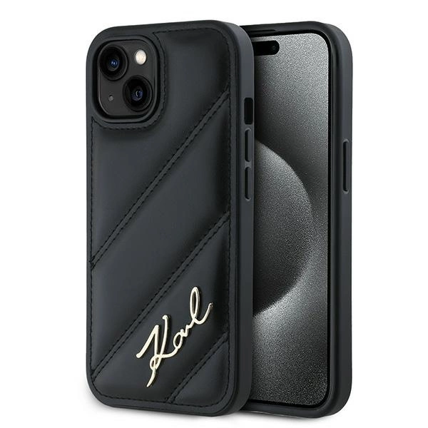 Karl Lagerfeld Diagonal Quilted Script case for iPhone 15 / 14 / 13 - black