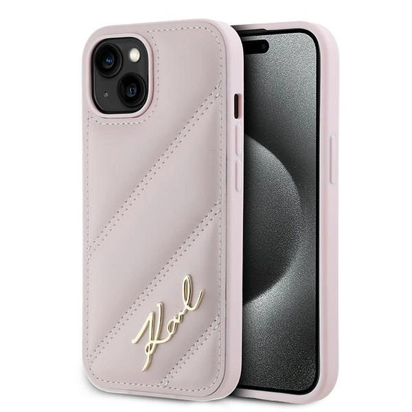 Karl Lagerfeld Diagonal Quilted Script case for iPhone 15 / 14 / 13 - pink