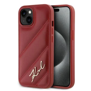 Karl Lagerfeld Diagonal Quilted Script case for iPhone 15 / 14 / 13 - red