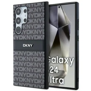 DKNY - Leather Mono Stripe & Metal Logo (DKHCS24LPRTHSLK) - Samsung Galaxy S24 Ultra - Black