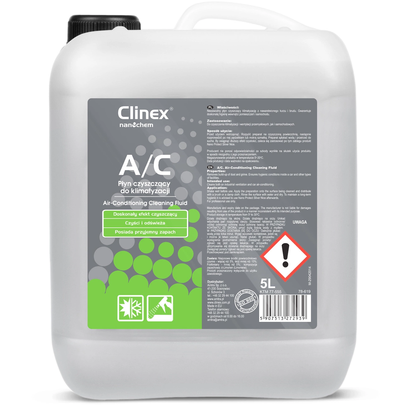 Liquid agent for cleaning air conditioning and ventilation CLINEX A/C 5L