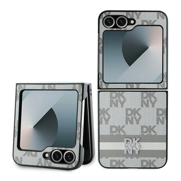 DKNY Checkered Pattern Printed Stripes Case for Samsung Galaxy Z Flip 6 - Beige