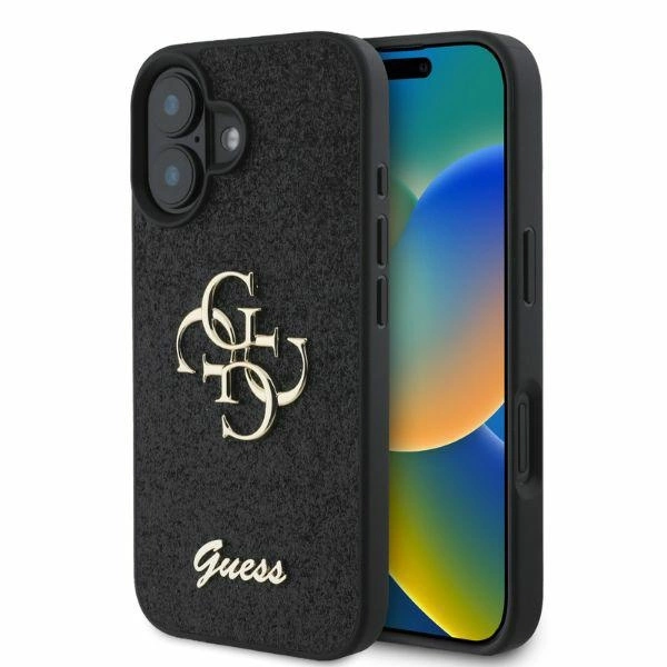 Guess Fixed Glitter Big 4G case for iPhone 16 - black