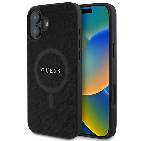 Guess Saffiano Classic Logo MagSafe iPhone 16 Plus Case - Black