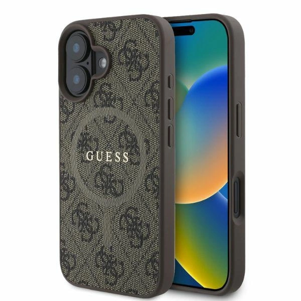 Guess 4G Ring Classic Logo MagSafe iPhone 16 Case - Brown