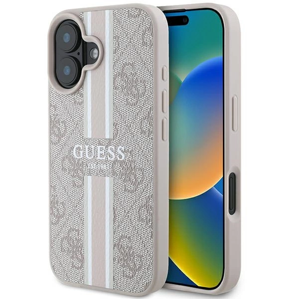 Guess 4G Printed Stripes MagSafe iPhone 16 Case - Pink