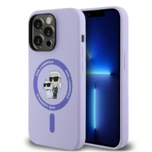 Karl Lagerfeld HC MagSafe Silicone Karl&Choupette Heads Ring Case for iPhone 14 Pro - Purple