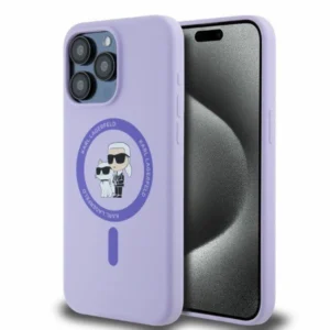 Karl Lagerfeld Silicone Karl&Choupette Heads Ring MagSafe Case for iPhone 15 Pro Max - Purple