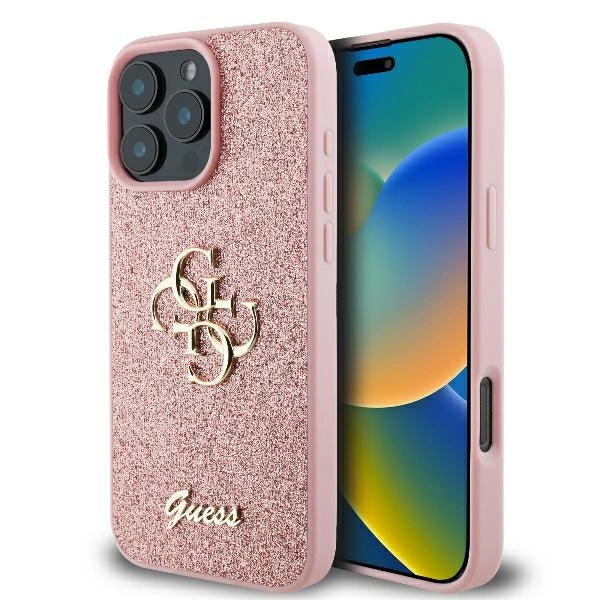 Guess Fixed Glitter Big 4G Case for iPhone 16 Pro - Pink