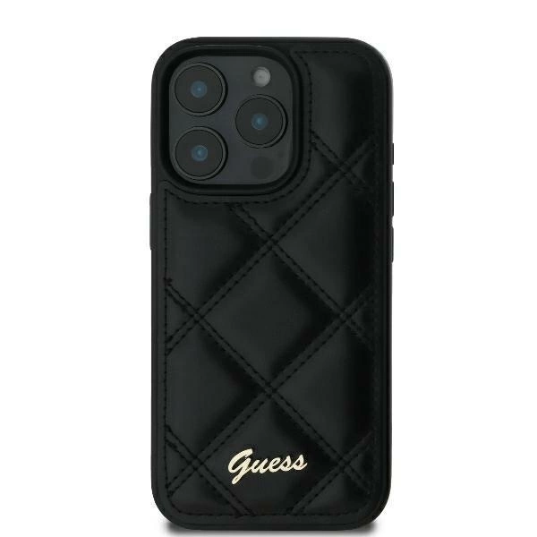 Guess Quilted Metal Logo iPhone 16 Plus Case - Black