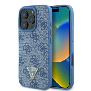 Guess Leather 4G Triangle Strass MagSafe Case for iPhone 16 Pro Max - Blue