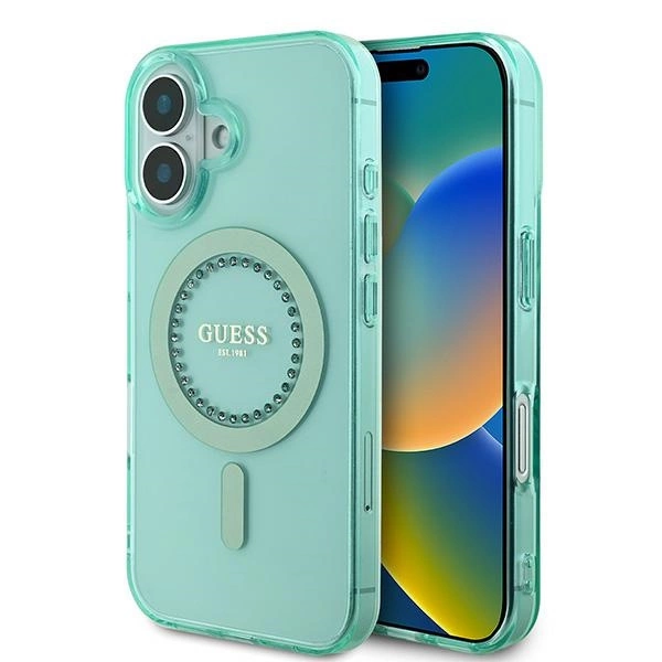 Guess IML Rhinestones MagSafe iPhone 16 Plus Case - Green