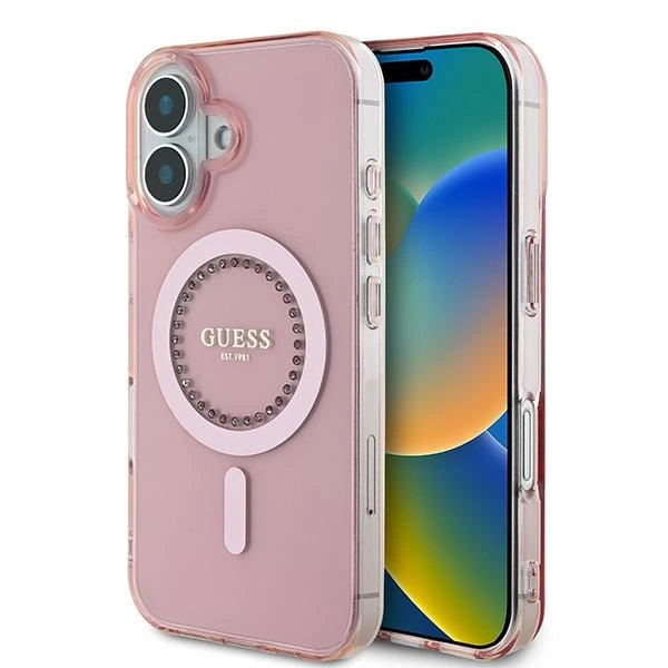 Guess IML Rhinestones MagSafe iPhone 16 Plus Case - Pink