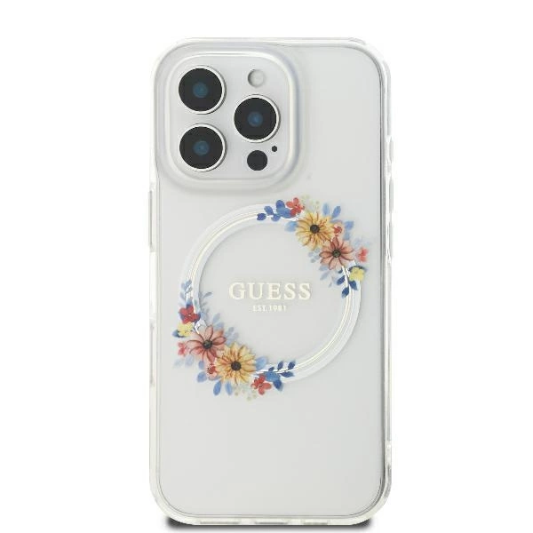 Guess IML Flowers Wreath MagSafe iPhone 16 Pro Max Case - Clear