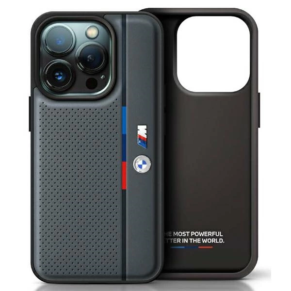 BMW M Perforated Tricolor Detail Line iPhone 16 Pro Case - Dark Gray