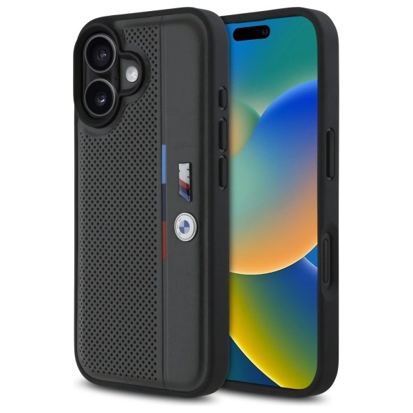 BMW M Perforated Tricolor Detail Line iPhone 16 Case - Dark Gray