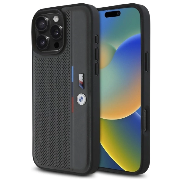 BMW M Perforated Tricolor Detail Line iPhone 16 Pro Max Case - Dark Gray