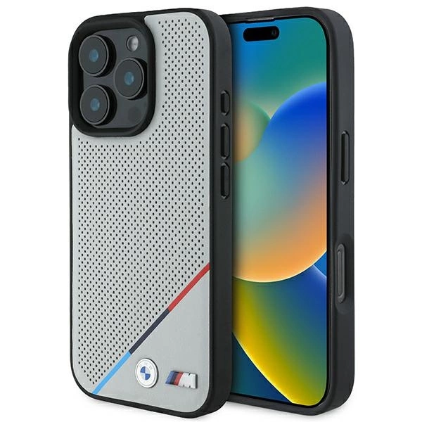 BMW M Perforated Tricolor Line MagSafe Case for iPhone 16 Pro - Gray