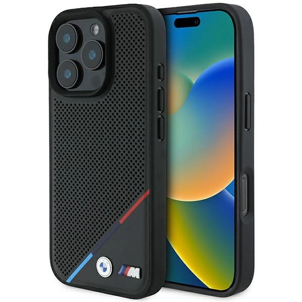 BMW M Perforated Tricolor Line MagSafe Case for iPhone 16 Pro - Black