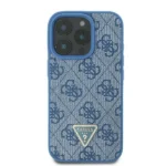 Guess Leather Metal Logo Strass Crossbody Case for iPhone 16 - Blue