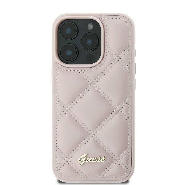 Guess Quilted Metal Logo iPhone 16 Case - Pink