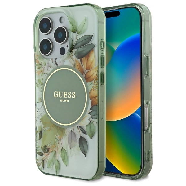 Guess IML Flower & Tonal Circle MagSafe case for iPhone 16 Pro - green