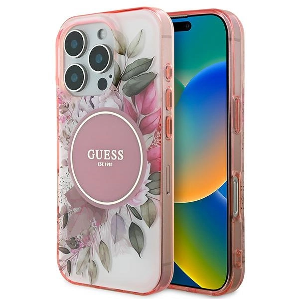 Guess IML Flower & Tonal Circle MagSafe iPhone 16 Pro Case - Pink