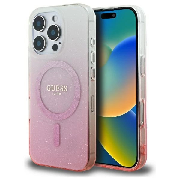 Guess IML Glitter Gradient MagSafe Case for iPhone 16 Pro - Pink