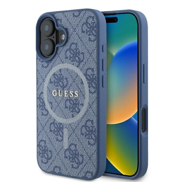 Guess 4G Ring Classic Logo MagSafe case for iPhone 16 Plus - blue