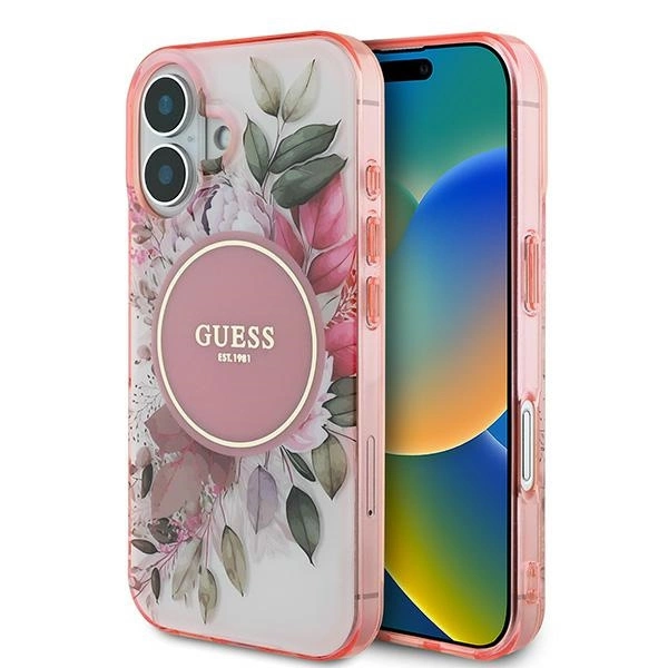 Guess IML Flower & Tonal Circle MagSafe iPhone 16 Plus Case - Pink