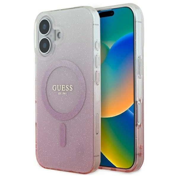 Guess IML Glitter Gradient MagSafe iPhone 16 Plus Case - Pink