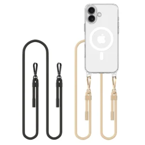 Tech-Protect FlexAir Chain MagSafe iPhone 16 Case - Clear + 2 Lanyards (Black & Taupe)