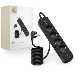 Tech-Protect PCL4X3 Power Strip 4 Sockets 240V + 2xUSB-A + 1xUSB-C 200 cm - Black